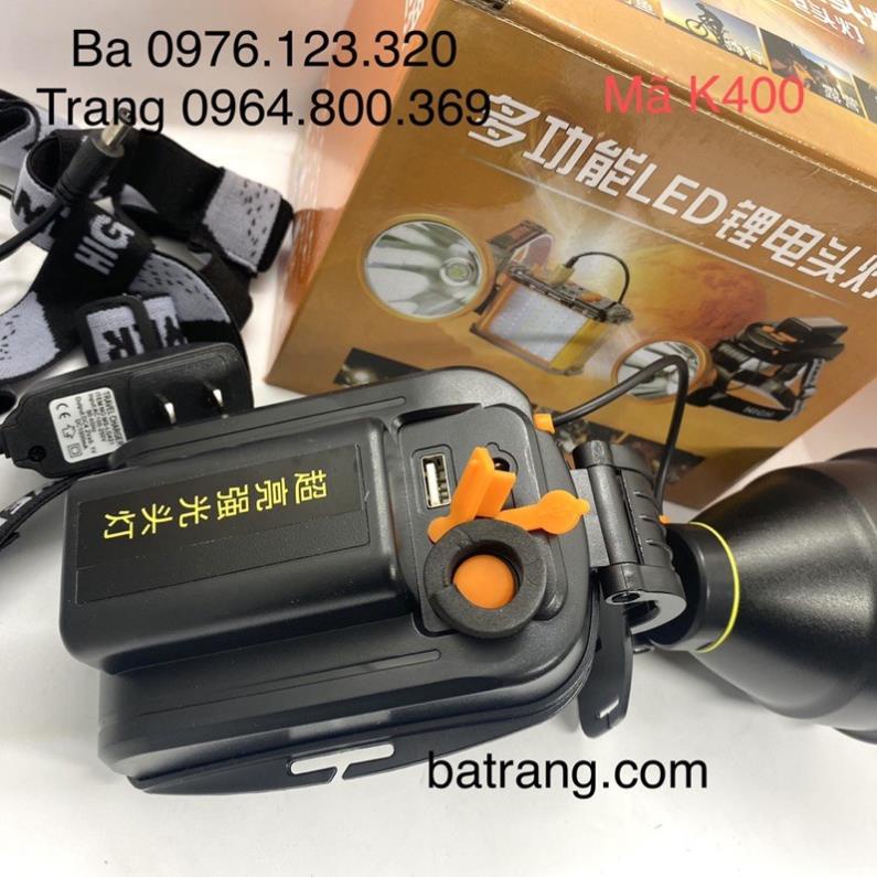 Đèn pin đội đầu siêu sáng, đèn đeo đầu K400  siêu khủng 6 pin chóa lớn 10cm