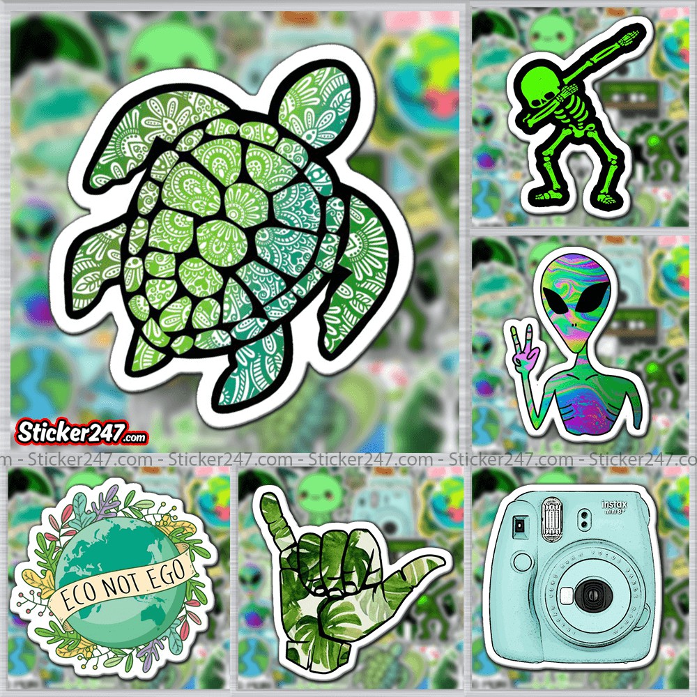 Sticker Green Mix chủ đề 𝑭𝒓𝒆𝒆𝒔𝒉𝒊𝒑 chống nước, decal dán laptop, ipad, mũ bảo hiểm,vali, guitar, ipad ⚫ COL04