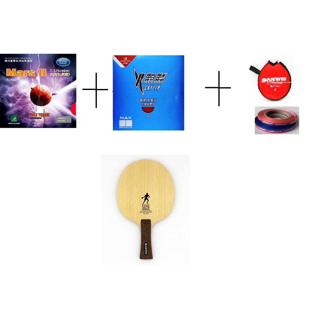 Combo Vợt Bóng Bàn Dán Rời Chuyện Nghiệp : Cốt Sanwei 502e + 1 Mặt Reactor Ckylin + 1 Mặt Yinhe Mars II