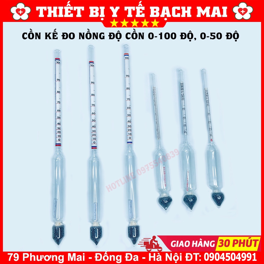 Cồn Kế Đo Nồng Độ Rượu, Đo Nồng Độ Cồn Từ 0 - 100 Độ, Từ 0 - 50 Độ