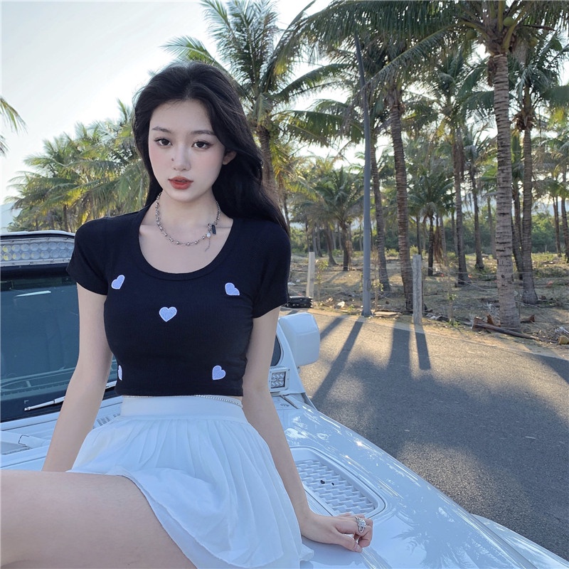 Áo dệt kim ZHELIHANGFEI thêu họa tiết trái tim xinh xắn cho nữ