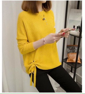 Áo len chui đầu cột dây bên hông