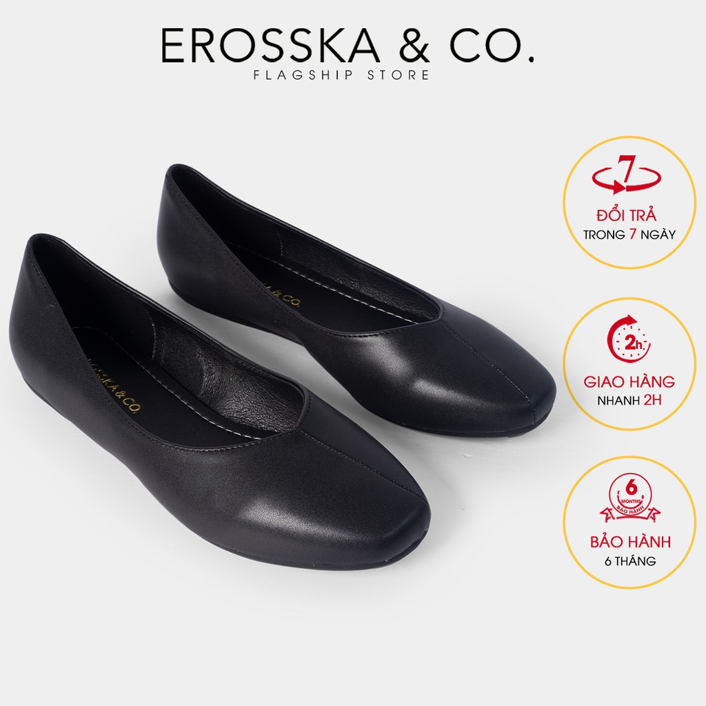 Giày búp bê Erosska thời trang mũi bầu kiểu dáng trơn đơn giản màu đen _ ef010 | BigBuy360 - bigbuy360.vn