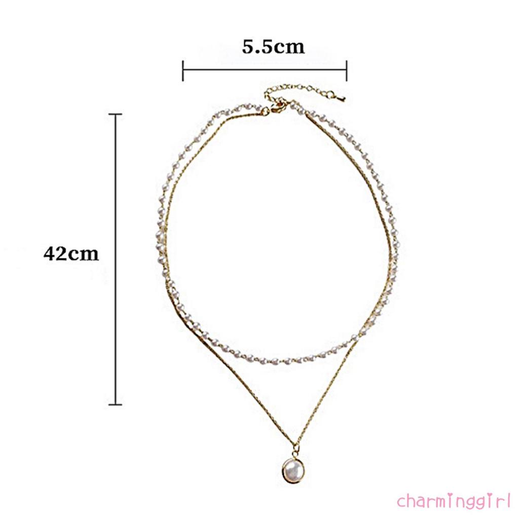 QAQ-Women´s Artificial Pearl Necklace with Pendant Multi-layer Neck Accessories with Adjustable Chain