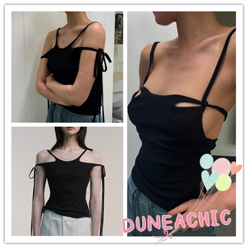 DUNEA Áo Tank Top Sát Nách Màu Trơn Thiết Kế Hở Lưng Quyến Rũ