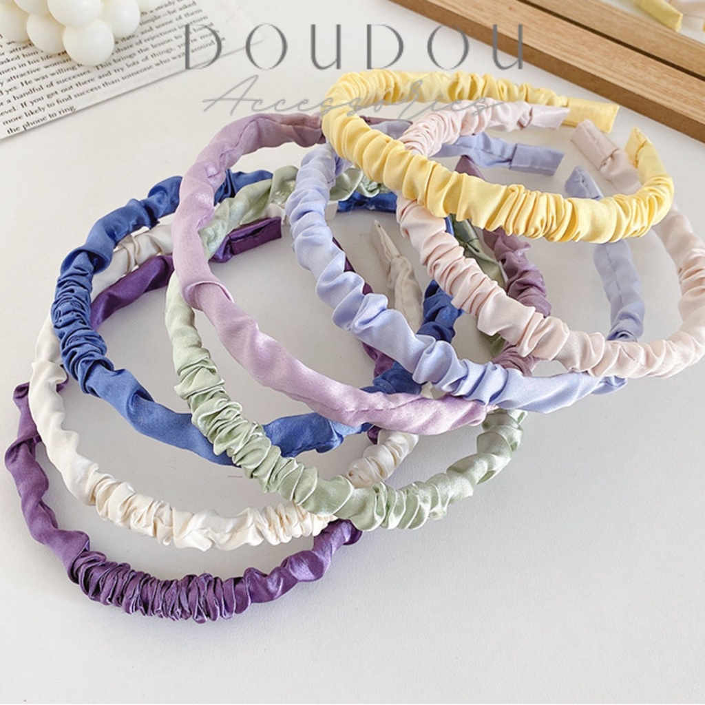 Băng đô cài tóc nữ DOUDOU Cài tóc nữ thiết kế xếp ly nhún thanh lịch tone màu pastel phong cách Hàn Quốc FG003