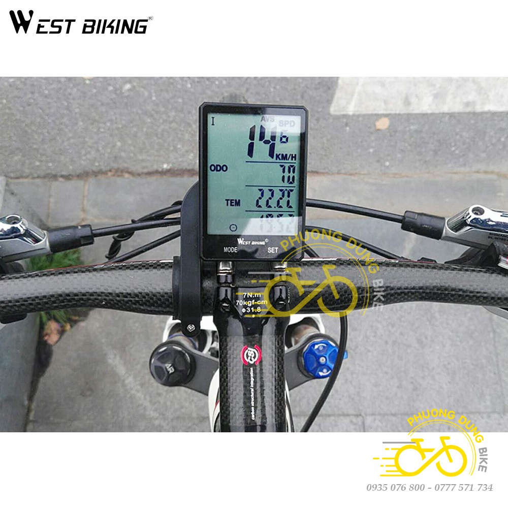 Đồng hồ đo tốc độ xe đạp không dây WEST BIKING mặt to có đèn nền