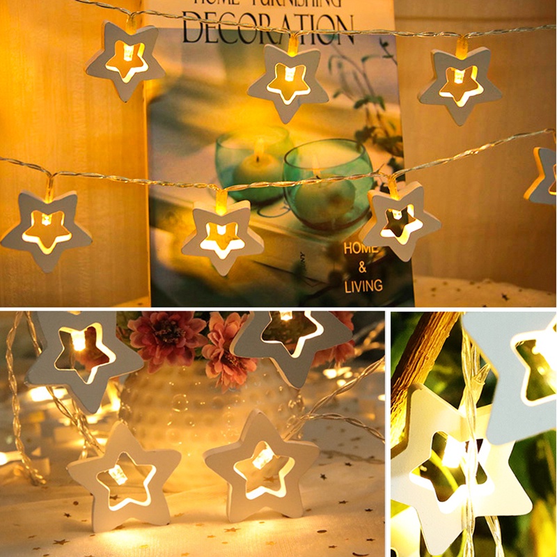 Dây Đèn Led 10 Bóng Bằng Gỗ Dùng Pin Chống Nước Dài 1.5M