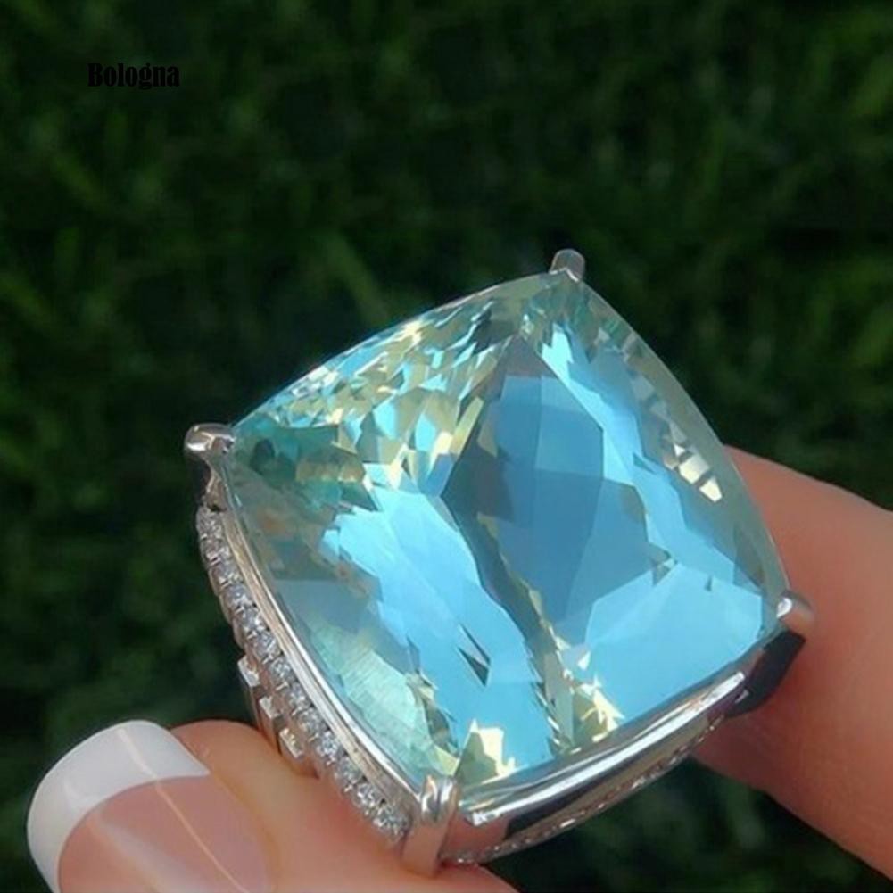 ♠Nhẫn Đính Hôn Đính Đá Topaz Hình Vuông Sáng Tạo Dành Cho Nữ
