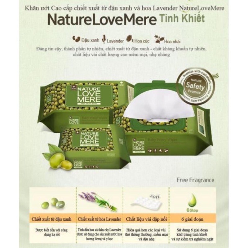 Khăn ướt chiết xuất đậu xanh Nature Love Mere 20 tờ / 70 tờ