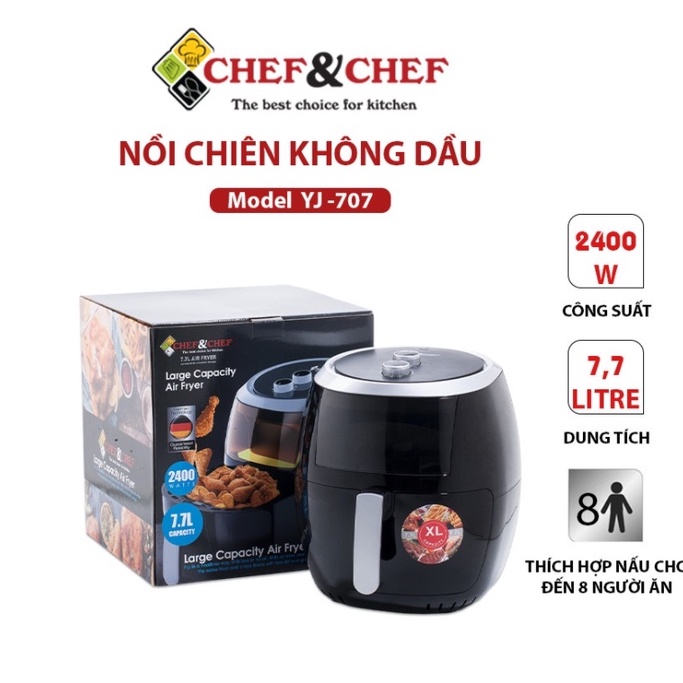 NỒI CHIÊN KHÔNG DẦU CHEF&CHEF 5.5 Lít, 6.5 Lít, 7.7 Lít BẢO HÀNH 12 THÁNG