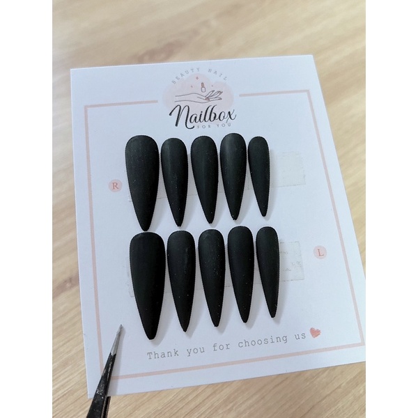 Bộ nail móng nhọn đen nhám siêu ngầu