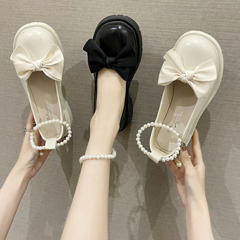 Giày Lolita Nữ Quai Ngọc Mũi Nơ, Giày Búp Bê Nữ Phong Cách Hàn Quốc
