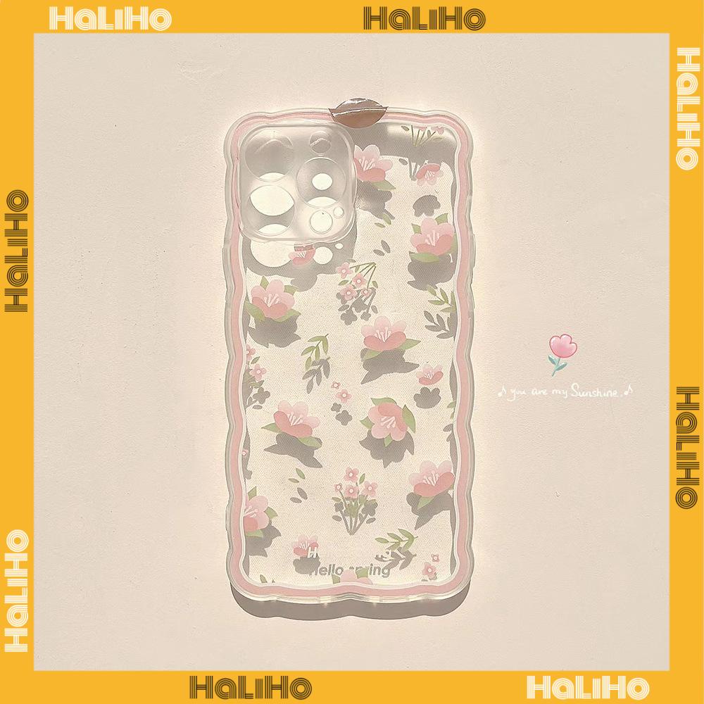 iPhone Case Silicone Soft Case Clear Case Wave Airbag Shockproof Camera Cover Protection Pink Flower Compatible For iPhone 11 iPhone 13 Pro Max iPhone 12 Pro Max iPhone 7 Plus xr