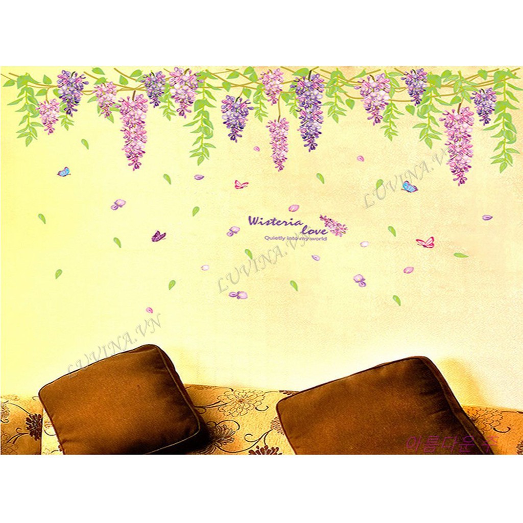 Decal dán tường LUVINA trang trí phòng khách, phòng ngủ, phòng ăn - Dây hoa tím