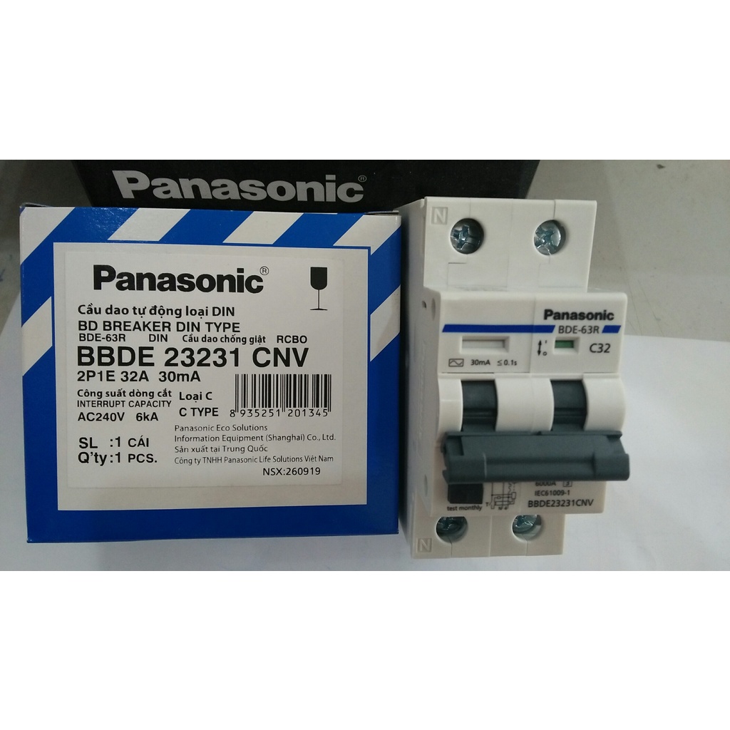 PANASONIC Cầu Dao Chống Giật, ELCB Chống Giật Đôi 2 Pha 2 Cực 6A ~63A 30mA - Hàng Chất Lượng - BH 12 Tháng