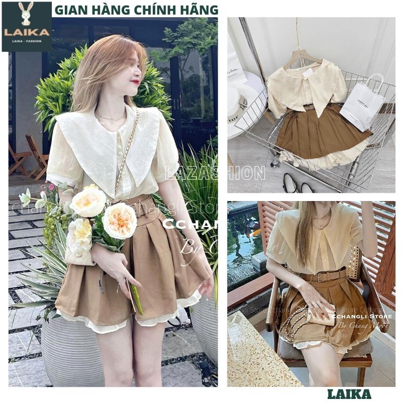 BỘ 3 món áo sơ mi mix chân váy phối voan tặng kèm dây lưng kiểu dáng hàn quốc tiểu thư dễ thương ulzzang ,đầm dự tiệc