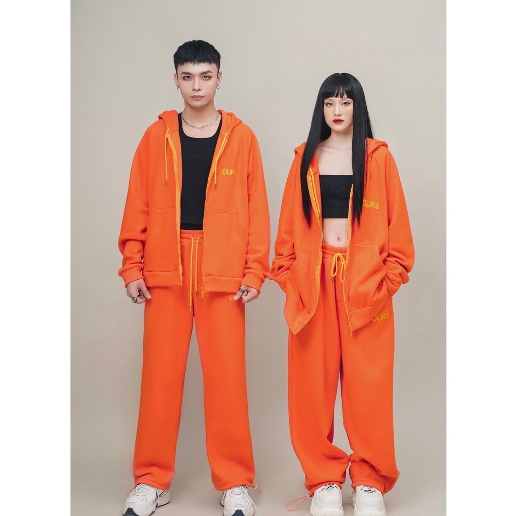 Set quần áo AntiCovid Ours Zip Hoodie màu cam