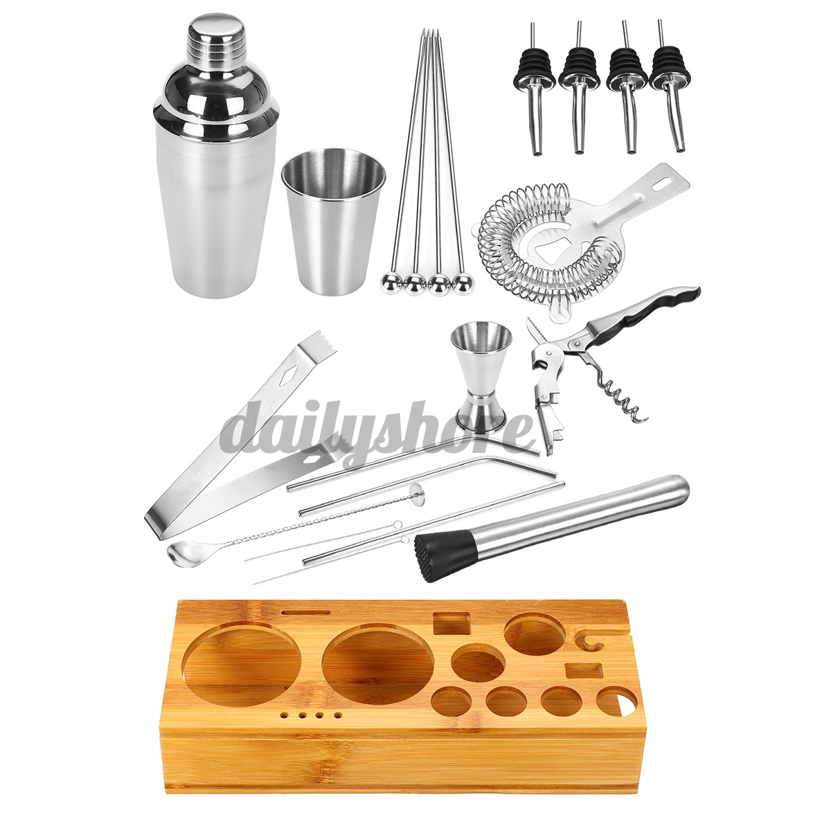 Set dụng cụ pha cocktail bằng thép không gỉ cho quán bar 22 trong 1