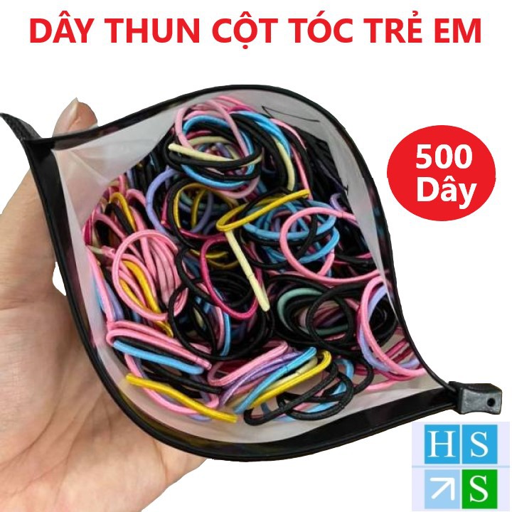 Túi 500 dây thun vải cột tóc cho bé dây chun buộc tóc kiểu Hàn Quốc nhiều mầu sắc không rối tóc co dãn tốt - HS Shop