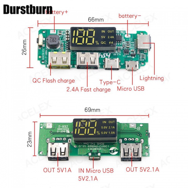 Bảng Mạch Sạc Pin Lithium 18650 Hai Cổng USB 5V 2.4A 2A 1A Micro/Type-C Cho Điện Thoại