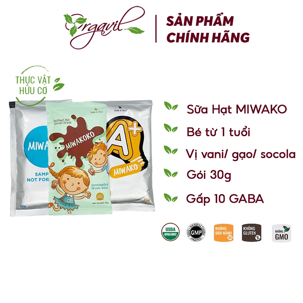 Sữa Công Thức Hạt Thực Vật Hữu Cơ Miwako, Miwakoko, Miwako A+ Gói 30g - Sữa Hạt Dinh Dưỡng Cho Bé - Orgavil