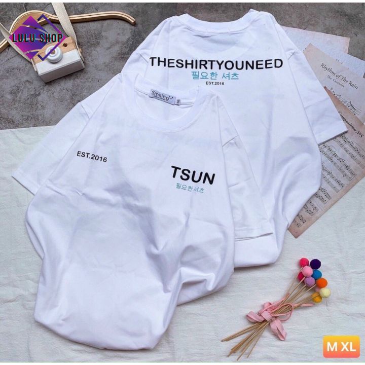Áo Phông Nữ Form Rộng, Áo Thun Tay Lỡ In Tsun Est.2016