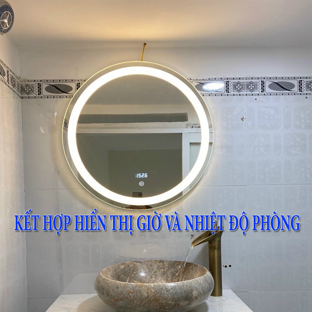 Gương phòng tắm đèn LED cảm ứng, kết hợp hiển thị giờ và nhiệt độ phòng, gương led trang trí