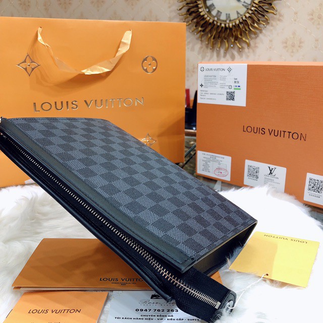 [Ảnh thật] VÍ clutch cầm tay doanh nhân LV SUPER VIP ‼️ fullbox , túi vải , card LOUIS VUITTON ô đen