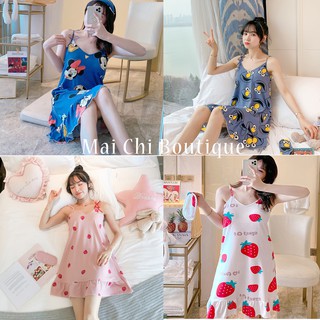 Váy Ngủ 2 Dây Hoa Quả Hoạt Hình ( Kèm Bịt Mắt ) Dễ Thương MAICHI500 🍓
