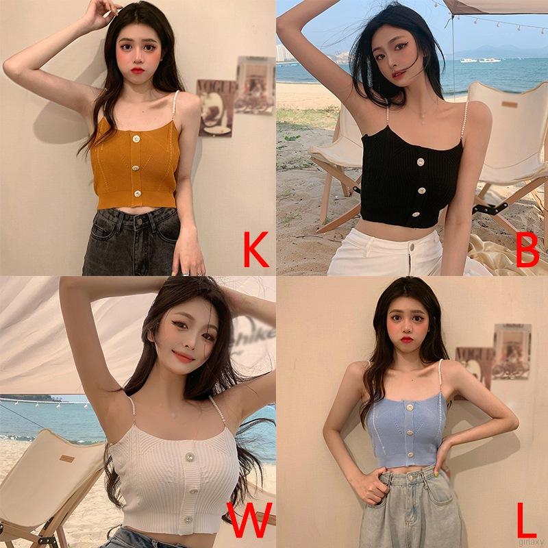 Áo Dáng Ngắn Hai Dây Ngọc Trai Quyến Rũ Thời Trang Cho Nữ