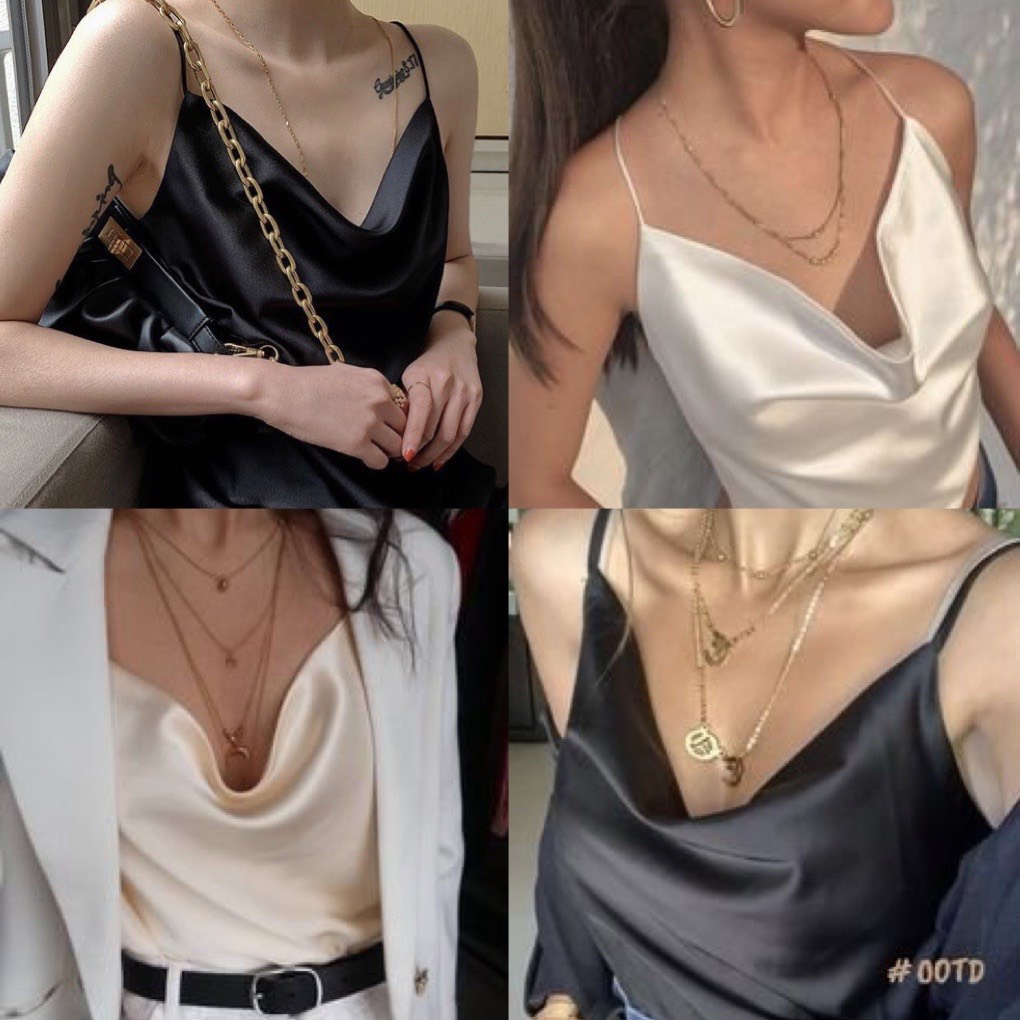 Áo Lụa Cổ Đổ Cao Cấp - Áo Lụa Hai Dây Cổ Đổ Sang Chảnh