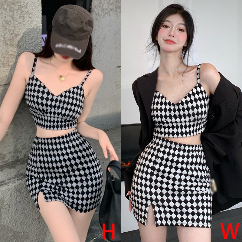 Bộ Đồ 2 Món Gồm Áo Hai Dây Cổ Chữ V Kèm Chân Váy Eo Cao Xẻ Tà Thời Trang Dành Cho Nữ