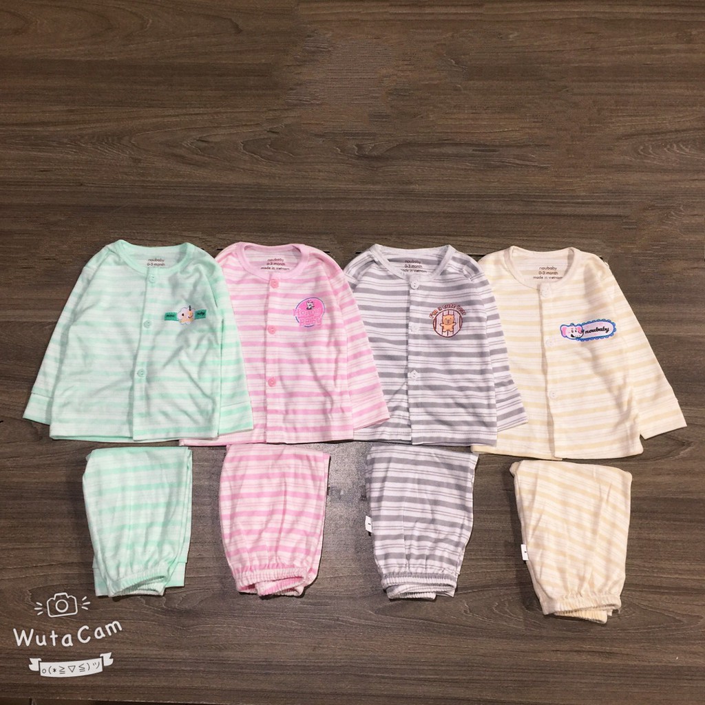 Bộ dài tay nỉ cotton kẻ Noubaby cao cấp cho bé trai và bé gái (HN 374)