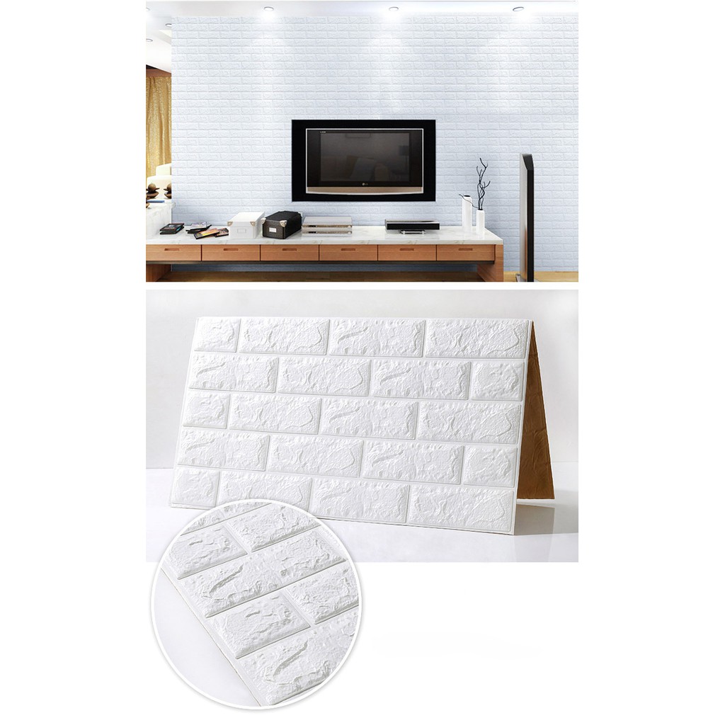 Xốp dán tường trắng giả gạch 3D loại dày 5mm kích thước 70cm x 77cm