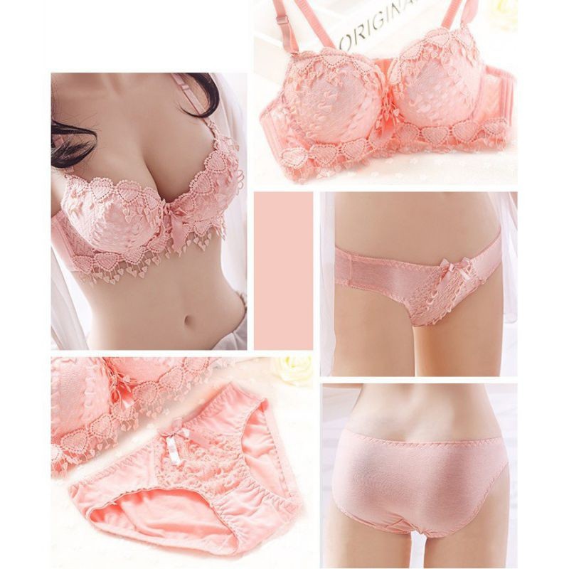 Set áo ngực có gọng nâng ngực + quần lót phối ren hoa quyến rũ thời trang cho nữ