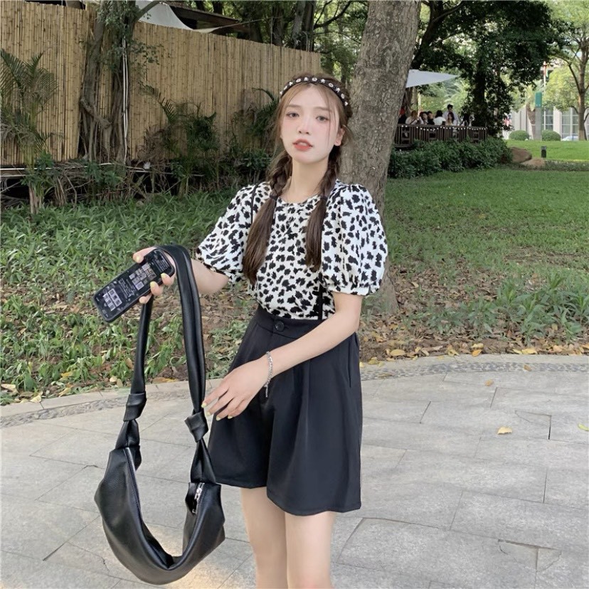 Set áo họa tiết quần short đùi yếm Ulzzang Style  Hàng quảng Châu