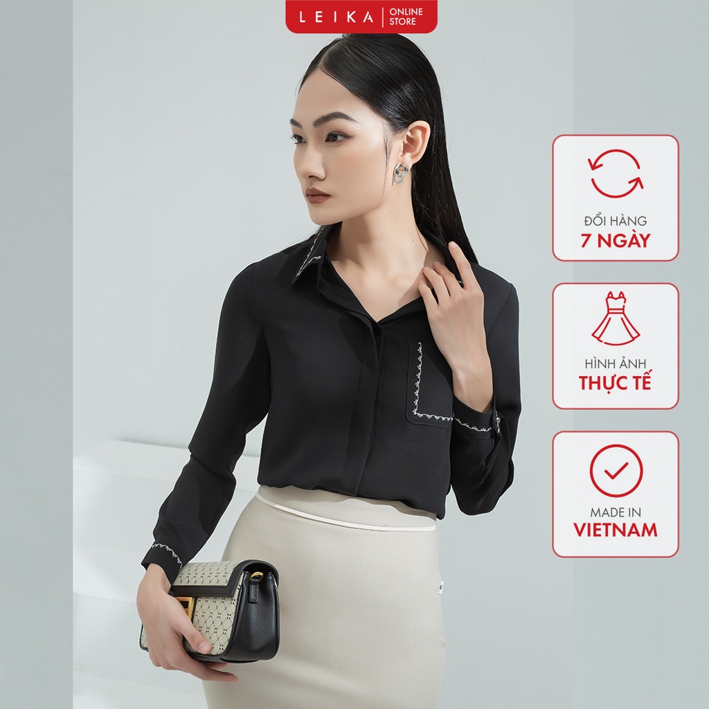 Áo Sơ mi DT thêu viền cổ, túi LEIKA