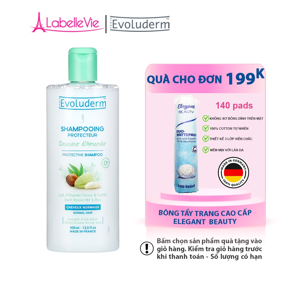 Dầu gội dành cho tóc thường Evoluderm chiết xuất Sữa Hạnh Nhân và Bơ Hạt Mỡ 400ml