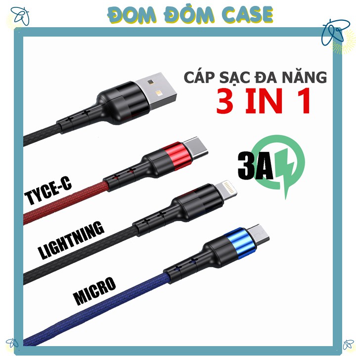 Dây Sạc Đa Năng IBESKY LS31  3 IN 1 Cổng Micro/Lightning/Tyce-C Sạc Nhanh Dây Dù Siêu Bền BH 6 Tháng