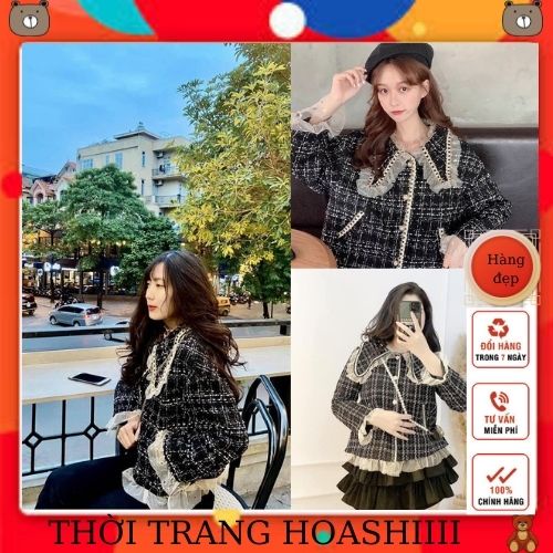 ÁO KHOÁC DẠ TWEED PHỐI BÈO CÚC NGỌC SIÊU XINH XẮN / ÁO DẠ TWEED BÈO ĐEN