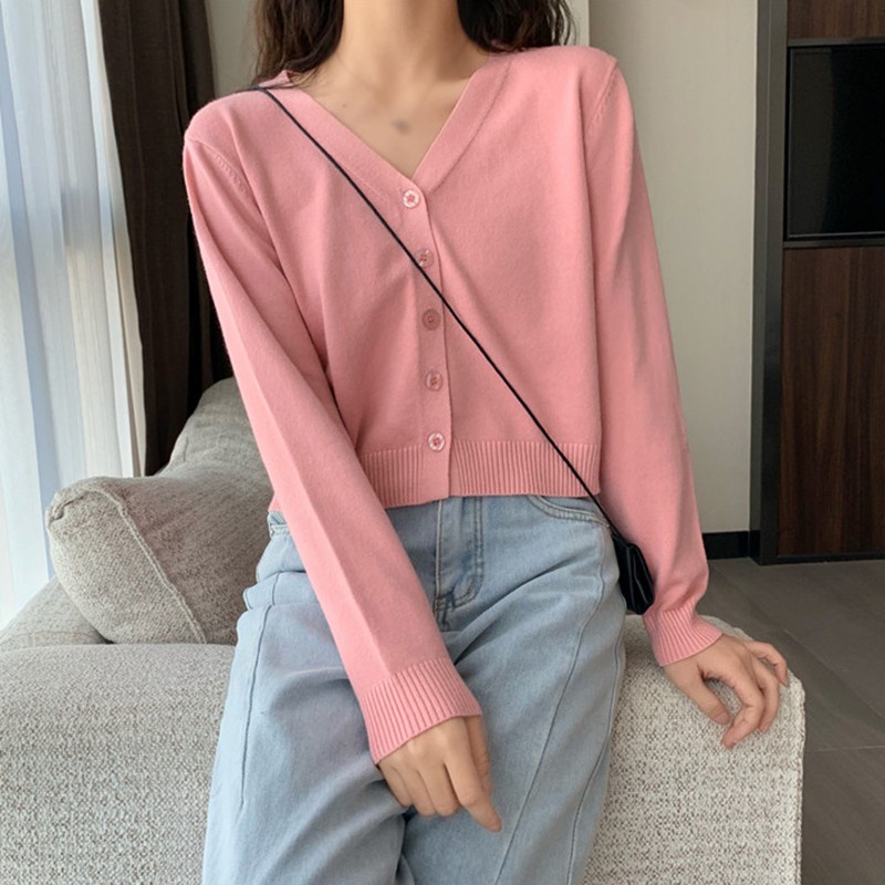 Áo Khoác Cardigan Dệt Kim Tay Dài Cổ Chữ V Dễ Phối Đồ Thời Trang Cho Nữ