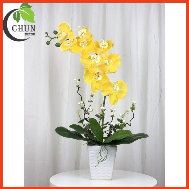 Chậu hoa giả lan hồ điệp để bàn cao 53cm trang trí nhà cửa, bàn làm việc, kệ tủ siêu đẹp CL1