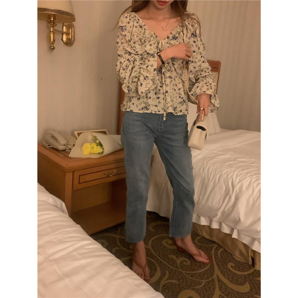 Áo Voan Hoa Cổ Thấp Dài Tay Thời Trang Pháp Quý Phái 62202 2 Màu