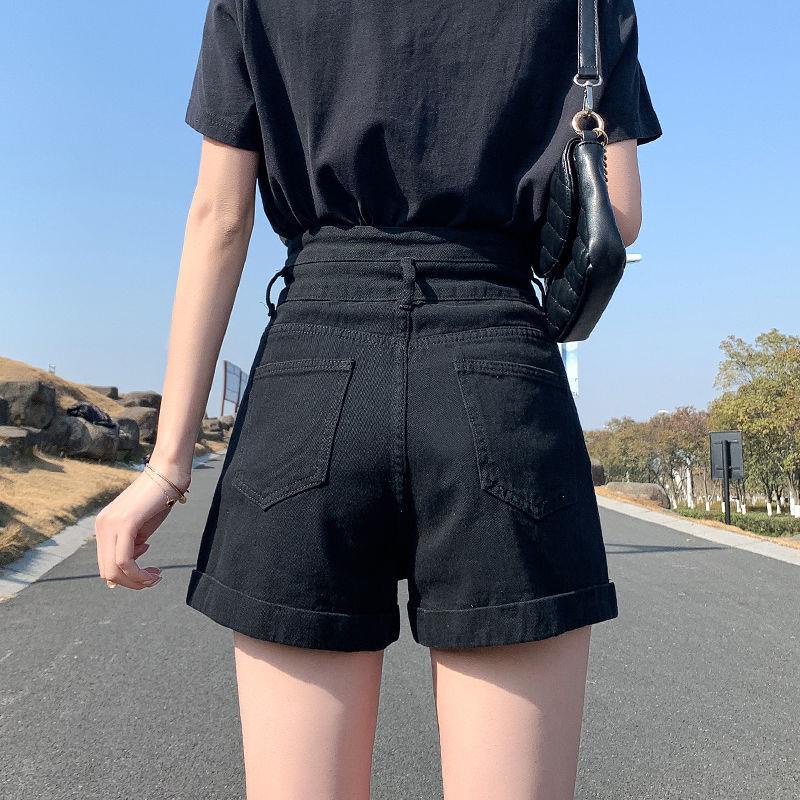 ❏Quần short Denim lưng cao ống rộng màu đen thời trang cho nữ