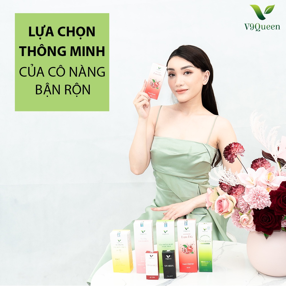 Sữa rửa mặt làm sáng da và dưỡng ẩm V9Queen, chiết xuất lựu đỏ làm sạch sâu 50g - 100g