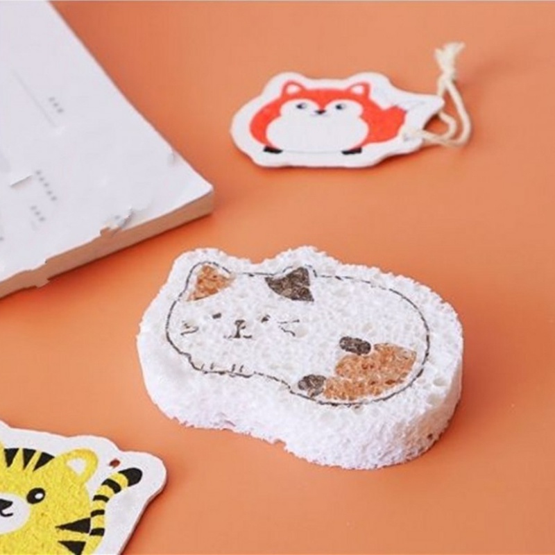 Miếng bọt biển bằng bột gỗ nến thiết kế hình động vật dễ thương dùng để rửa chén tiện dụng