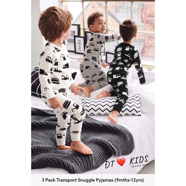 Bộ Quần Áo Dài Tay Thu Đông In Hình Xe Ô Tô Đen Ghi Vải Cotton Cho Bé Từ  8 - 21kg Mã DT 35