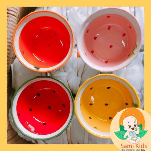 Bát sứ ăn dặm hoa quả đựng cháo cho bé, tô chén gốm sứ ăn cơm cho trẻ em SAMI KIDS