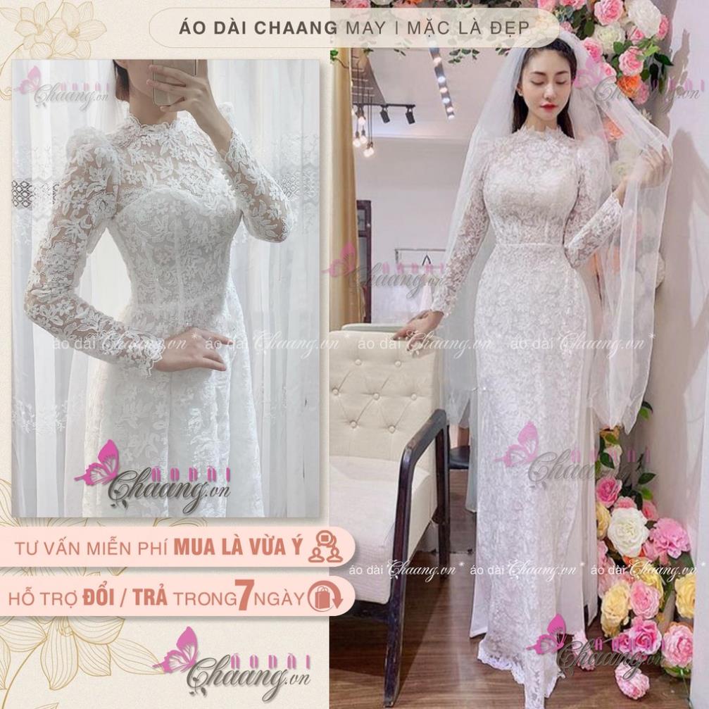 Áo dài cô dâu tay bồng_Chaang_Thiết kế áo dài cưới xinh tay phồng ren đẹp sang trọng